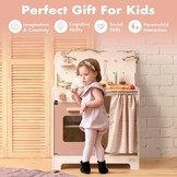 ROBOTIME Kinderkeuken in roze crème, inclusief schort, handschoen, oven en kraan, met gordijn voor interactieve rollenspellen, ideaal voor meisjes vanaf 3 jaar