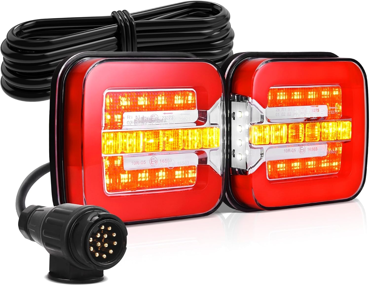 MICTUNING 12V LED Trailer Achterlicht Set met 13-Pins Plug, 7.5m Kabel, E9 Gecertificeerd, IP67 Waterdicht