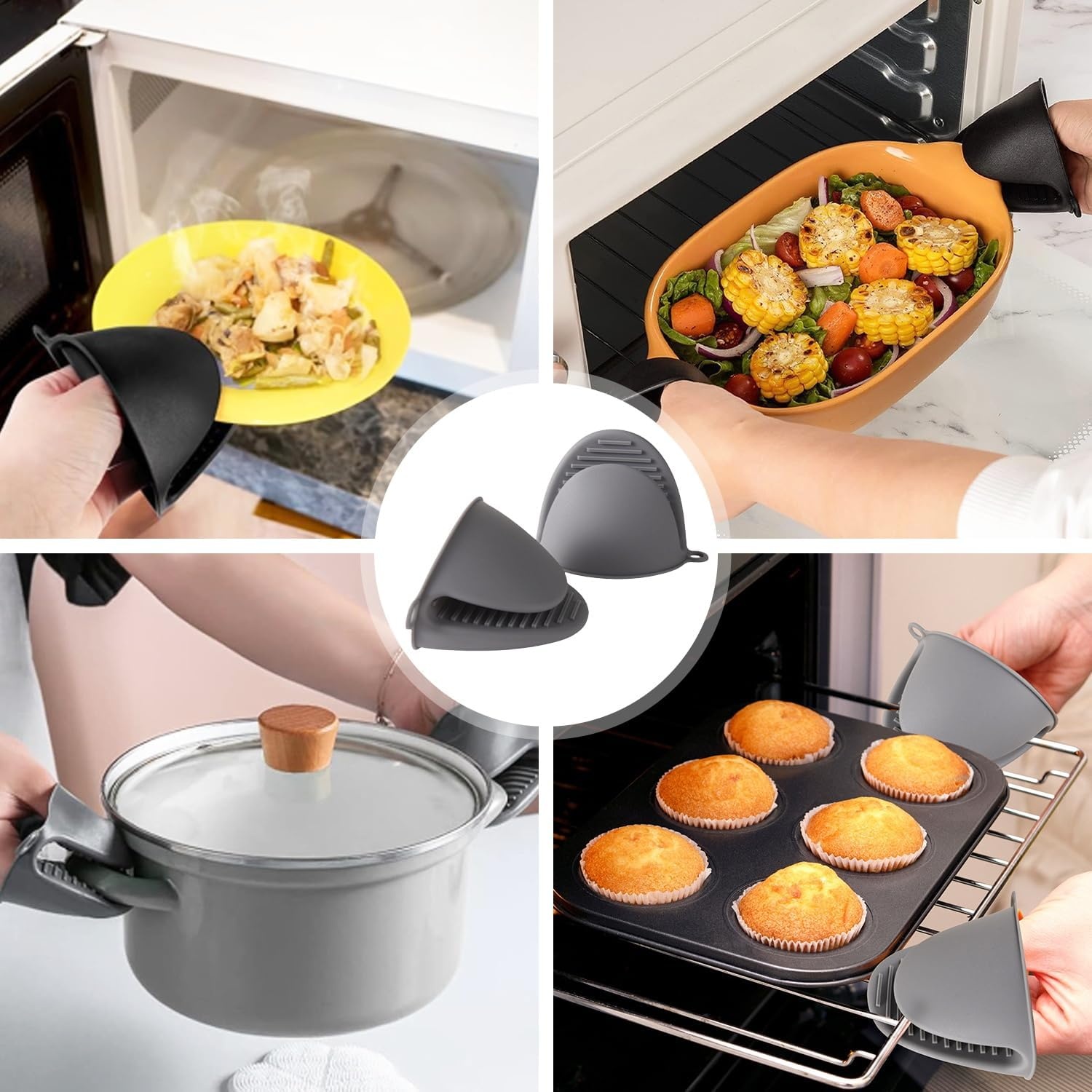 Hittebestendige siliconen ovenwanten voor airfryer, bakken en barbecue - Zwart