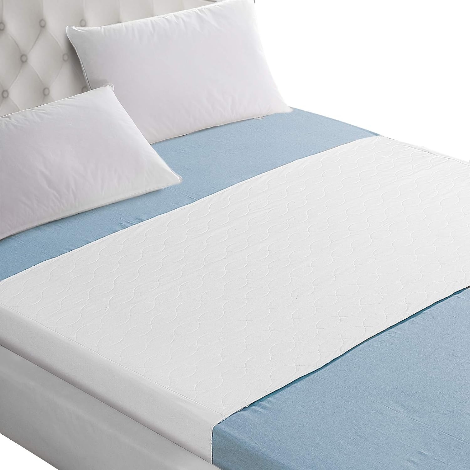 Wasbaar incontinentie bedmat met piping - Waterdichte matrashoes herbruikbaar (86 x 132 cm)