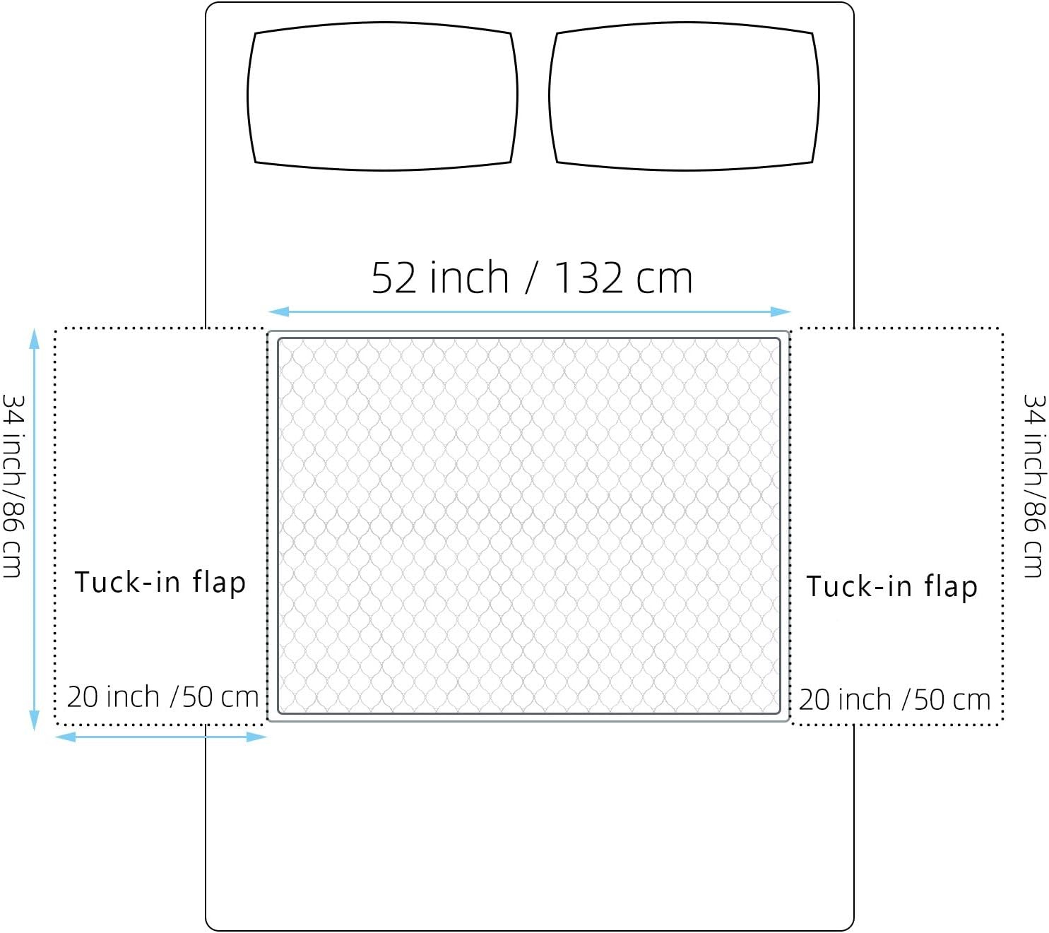 Wasbaar incontinentie bedmat met piping - Waterdichte matrashoes herbruikbaar (86 x 132 cm)