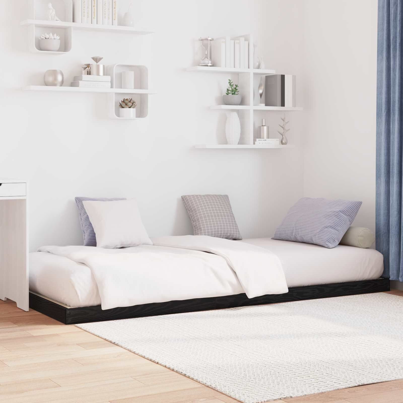 vidaXL Vloer bedframe Zwart Eiken 90 x 200 cm Bewerkt hout