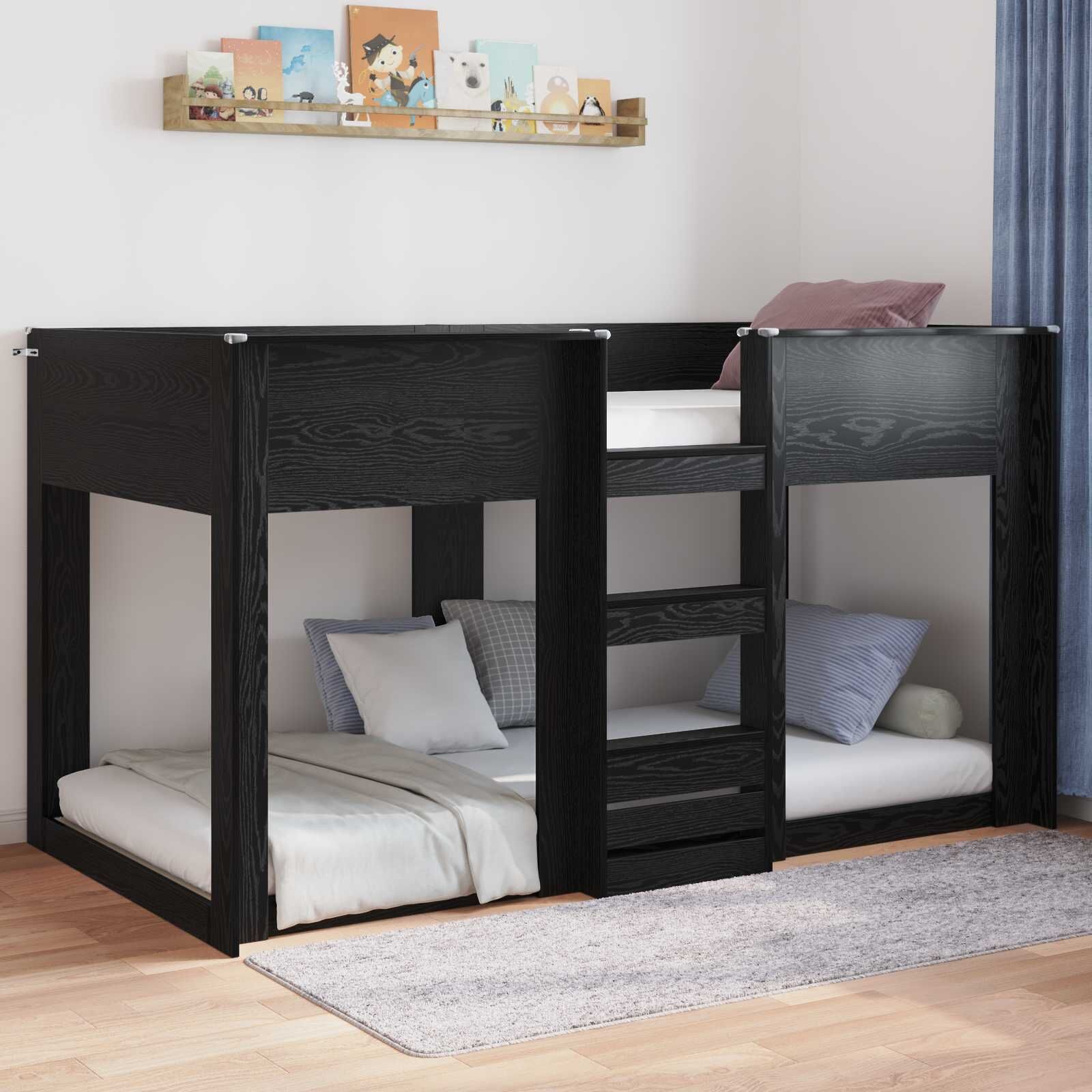 vidaXL Vloer bedframe Zwart Eiken 90 x 200 cm Bewerkt hout