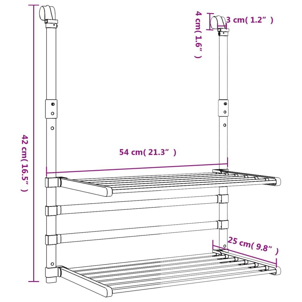 vidaXL Droogrek voor balkon 54x25x42 cm aluminium
