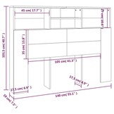 vidaXL Hoofdbordkast 140x19x103,5 cm betongrijs