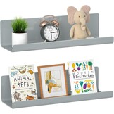WELDUN Drijvende planken, set van 2 wandplanken, afbeelding rand display, decoratieve wandplanken voor woonkamer, slaapkamer, badkamer, keuken, thuiskantoor, wasruimte, kunststof, grijs