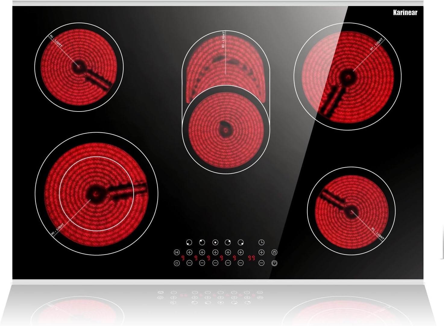 Karinear Keramische Kookplaat 60 cm met Metalen Frame, 6000W, 4 Zones, Touch Control en Kinderbeveiliging