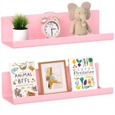 WELDUN Zwevende planken, set van 2 wandplanken, afbeelding rand display, decoratieve wandplanken voor woonkamer, slaapkamer, badkamer, keuken, thuiskantoor, wasruimte, kunststof, roze