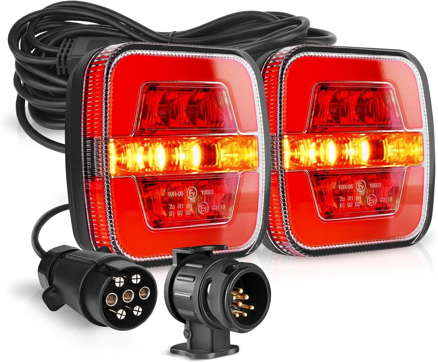 MICTUNING LED Achterlicht Set voor Anhänger - 7,5M Kabel, 2 Stekkers, E-keurmerk