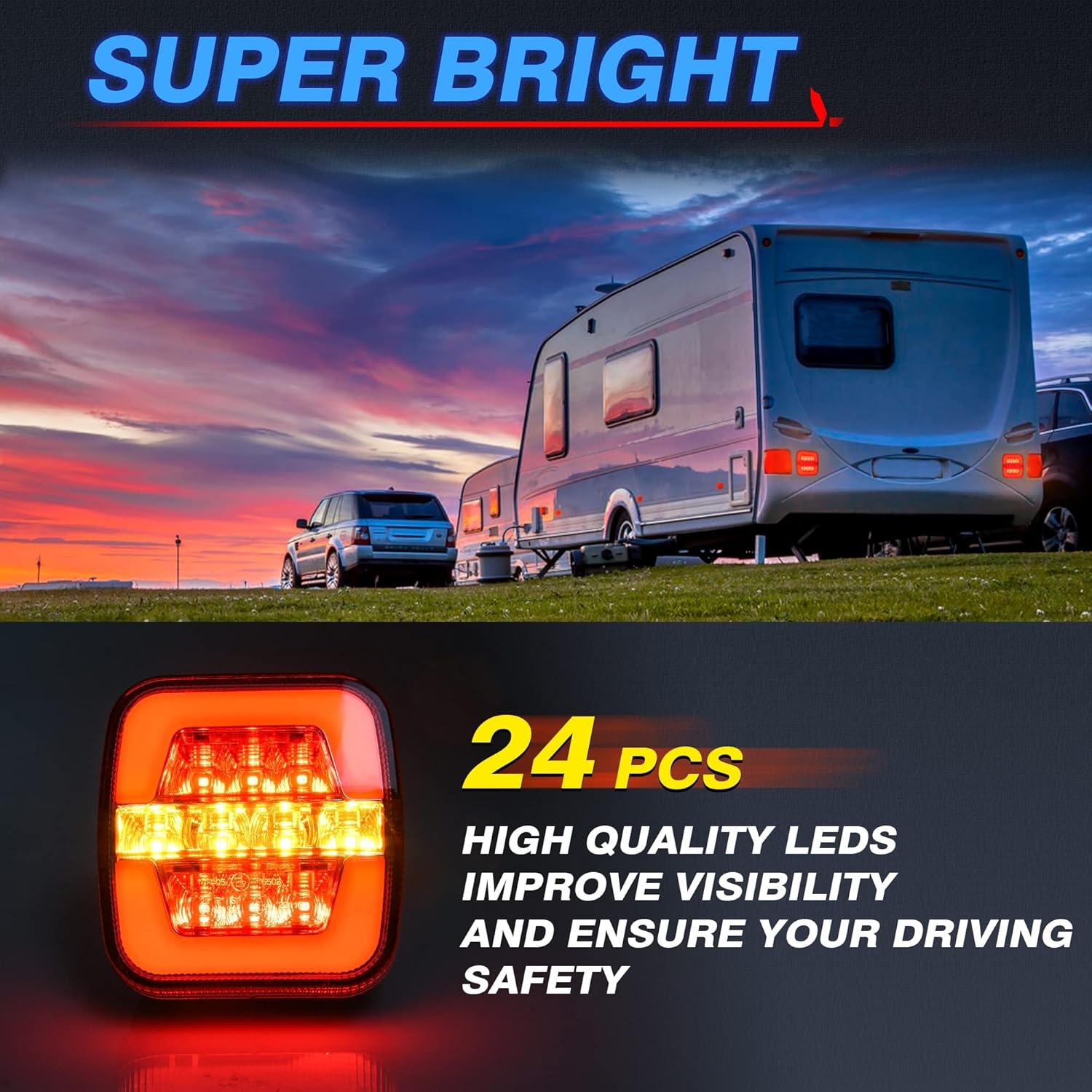 MICTUNING LED Achterlicht Set voor Anhänger - 7,5M Kabel, 2 Stekkers, E-keurmerk