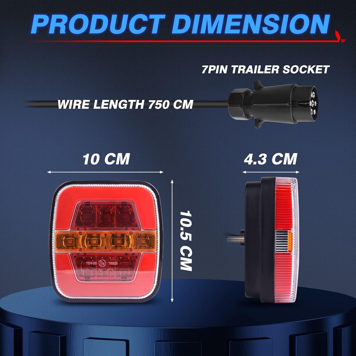 MICTUNING LED Achterlicht Set voor Anhänger - 7,5M Kabel, 2 Stekkers, E-keurmerk