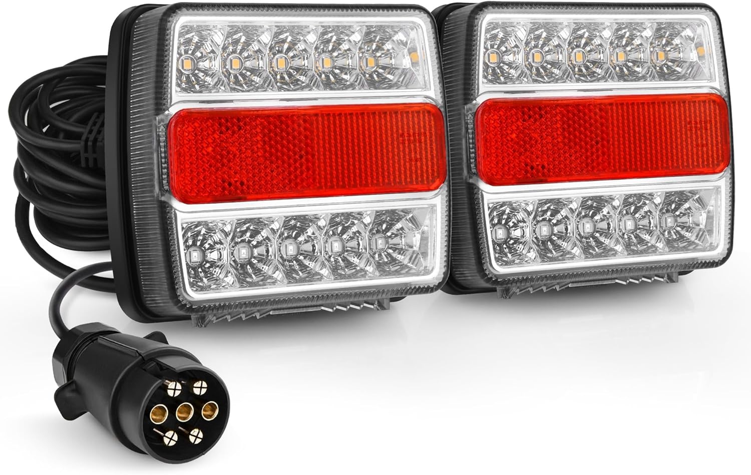 MICTUNING LED Achterlicht Set voor Anhänger - 7,5M Kabel, 2 Stekkers, E-keurmerk