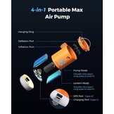 FLEXTAILGEAR Elektrische luchtpomp Max Pump 2 Pro Draagbaar 4,5 kPa met oplaadbare 3600 mAh batterij, inflator met verstelbare campinglantaarn voor zwembadzwemmers Luchtbed Luchtmatras Zwemring Oranje