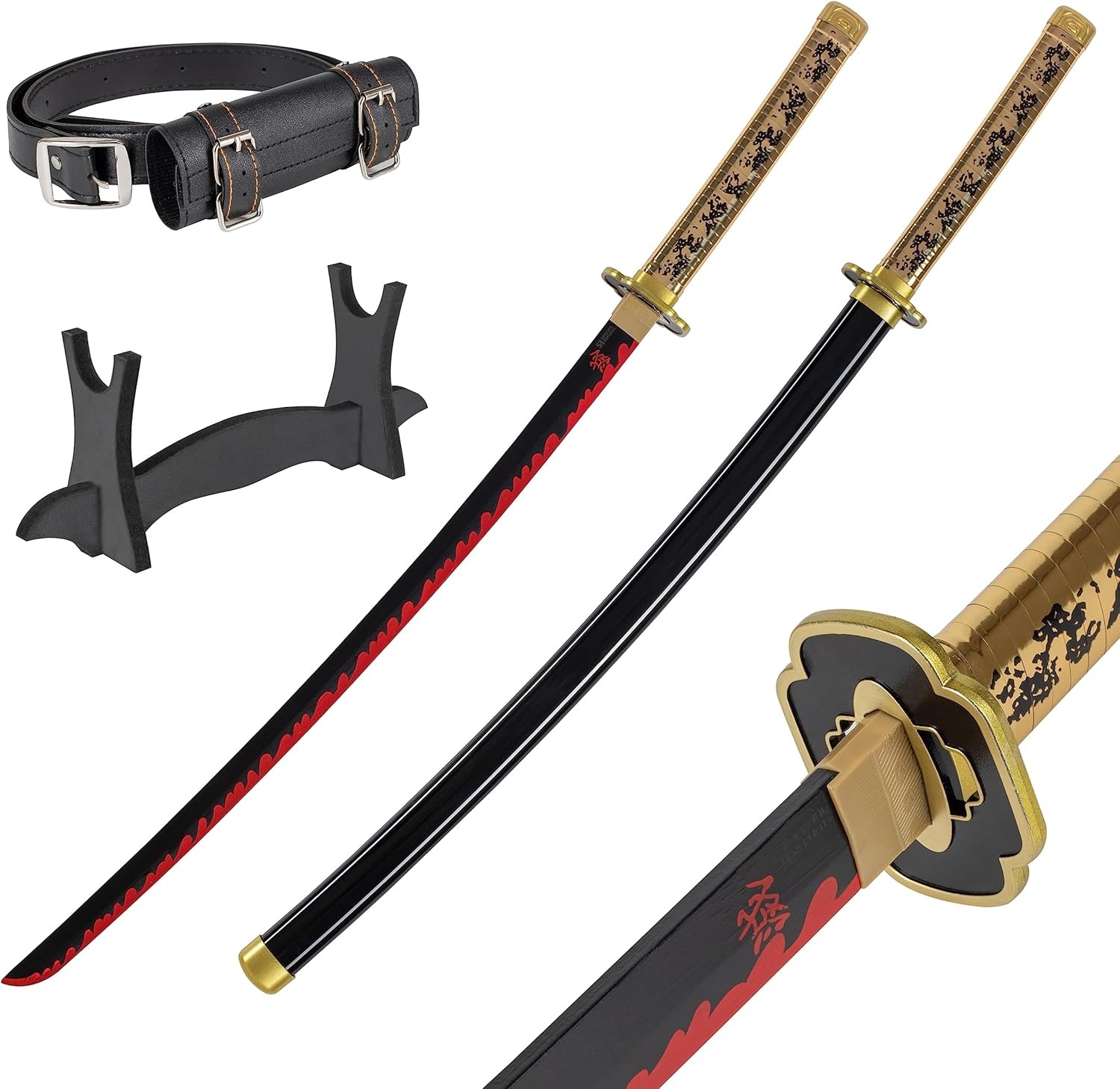 Cosplay-zwaard, bamboe, anime, geïnspireerd op de katana's uit Daemon Slayer, 105 cm, hoofdrolspelers Hashira, een verscheidenheid aan stijlen (katanazwaard van Yoriichi Tsugikuni, JT10672)