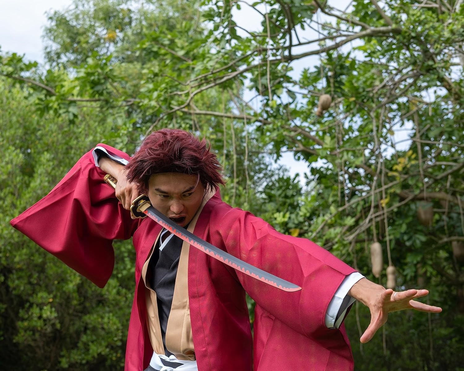 Cosplay-zwaard, bamboe, anime, geïnspireerd op de katana's uit Daemon Slayer, 105 cm, hoofdrolspelers Hashira, een verscheidenheid aan stijlen (katanazwaard van Yoriichi Tsugikuni, JT10672)