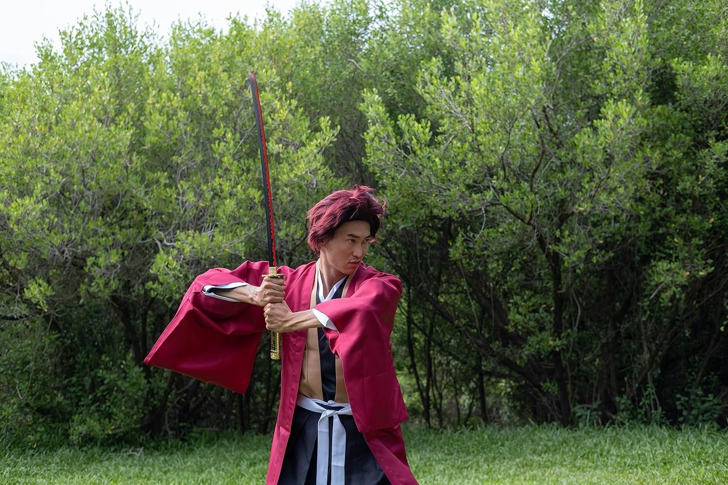 Cosplay-zwaard, bamboe, anime, geïnspireerd op de katana's uit Daemon Slayer, 105 cm, hoofdrolspelers Hashira, een verscheidenheid aan stijlen (katanazwaard van Yoriichi Tsugikuni, JT10672)
