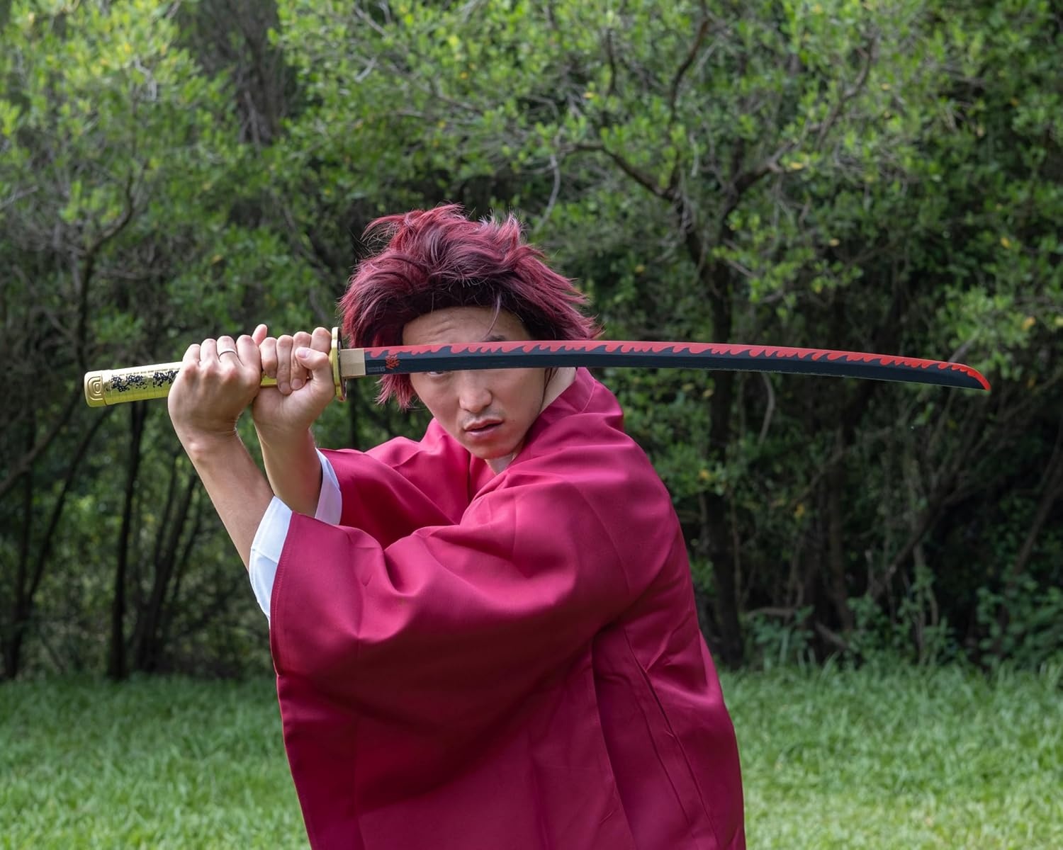 Cosplay-zwaard, bamboe, anime, geïnspireerd op de katana's uit Daemon Slayer, 105 cm, hoofdrolspelers Hashira, een verscheidenheid aan stijlen (katanazwaard van Yoriichi Tsugikuni, JT10672)