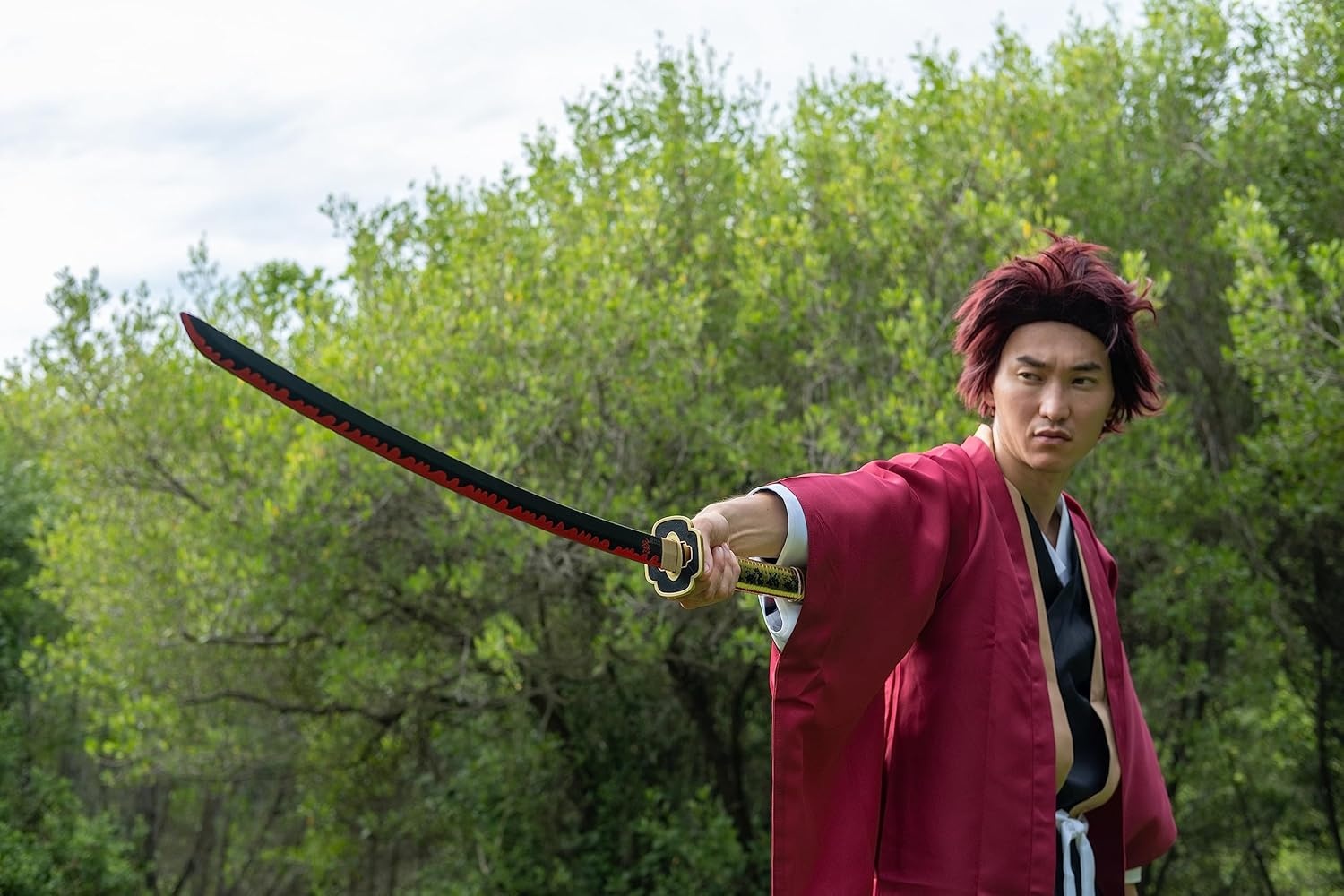 Cosplay-zwaard, bamboe, anime, geïnspireerd op de katana's uit Daemon Slayer, 105 cm, hoofdrolspelers Hashira, een verscheidenheid aan stijlen (katanazwaard van Yoriichi Tsugikuni, JT10672)