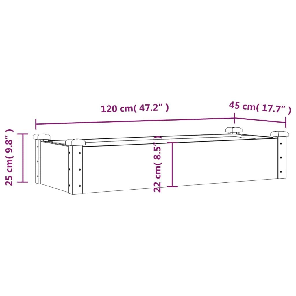 vidaXL Plantenbak verhoogd met voering 120x45x25 cm vurenhout grijs