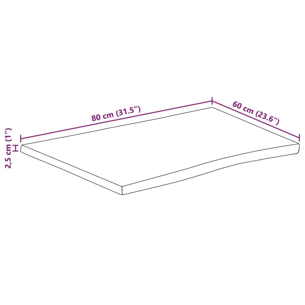 vidaXL Tafelblad met natuurlijke rand 80x60x2,5 cm massief mangohout