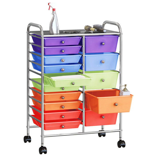 vidaXL Opbergtrolley met 15 lades mobiel XXL kunststof meerkleurig