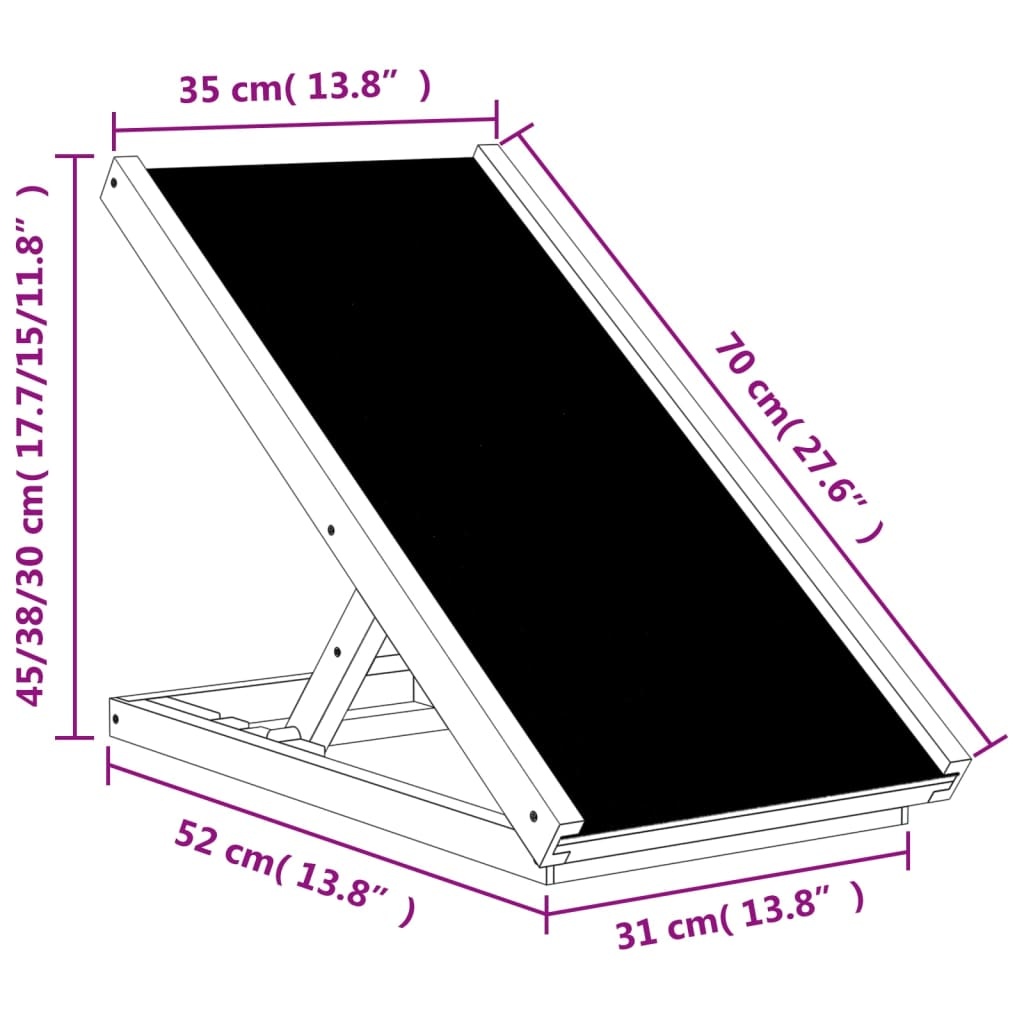 vidaXL Hondenloopplank 70x35 cm massief vurenhout grijs