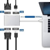 HuiHeng 4-in-1 USB-C naar HDMI, VGA en DVI Adapter - Zilver