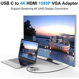 HuiHeng 4-in-1 USB-C naar HDMI, VGA en DVI Adapter - Zilver