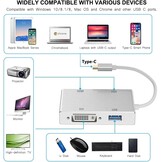 HuiHeng 4-in-1 USB-C naar HDMI, VGA en DVI Adapter - Zilver