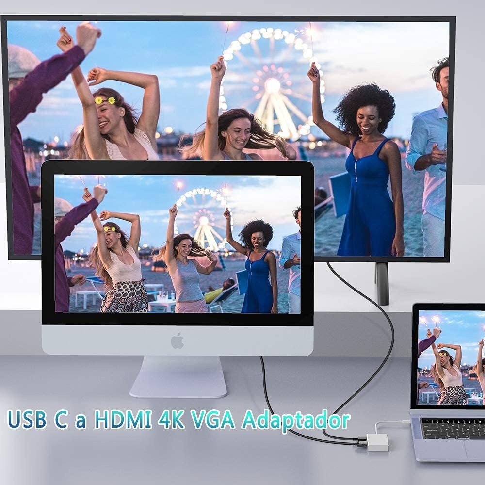 HuiHeng 4-in-1 USB-C naar HDMI, VGA en DVI Adapter - Zilver