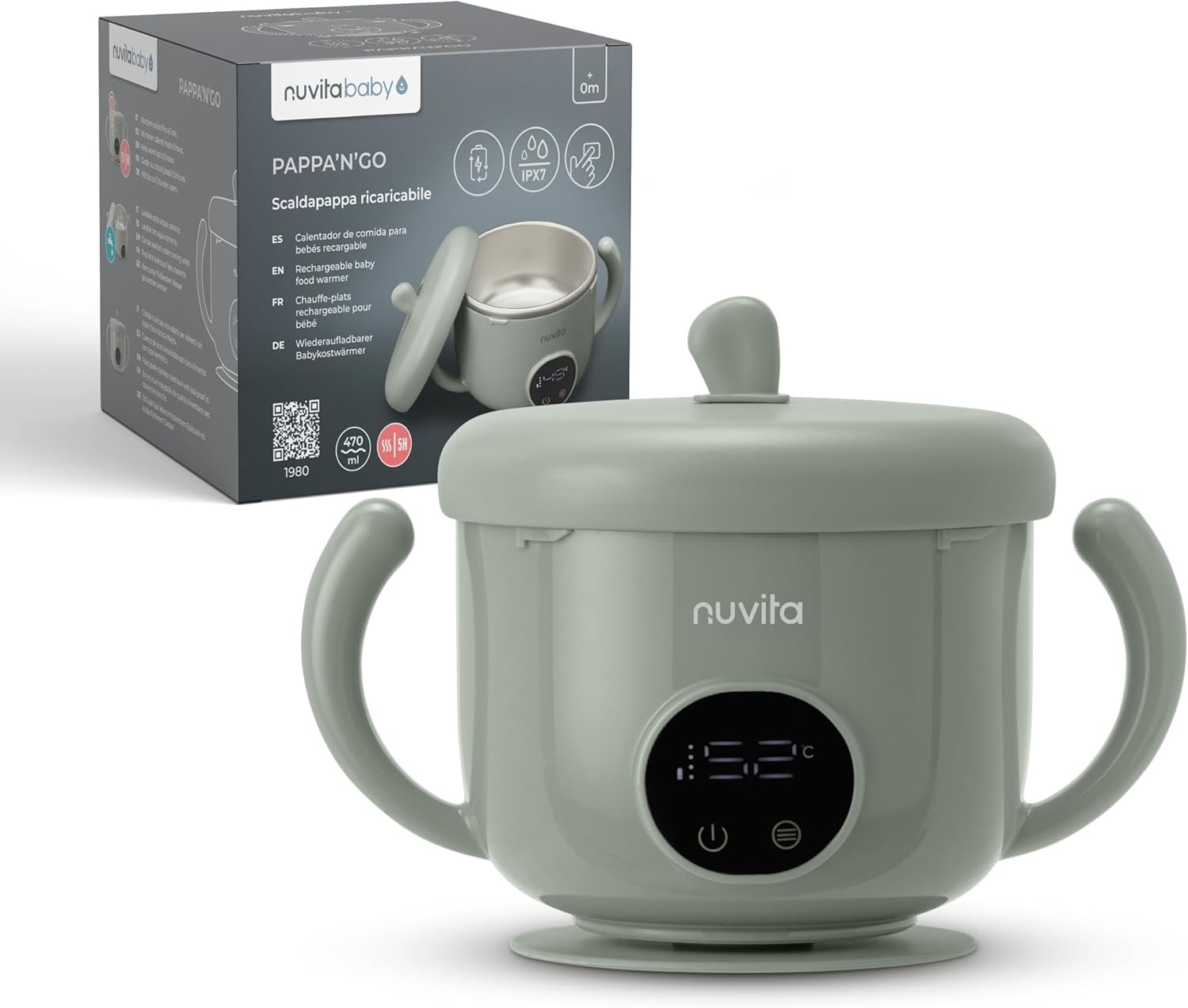 Nuvita Pappa'n'Go Draagbare Babyvoedingverwarmer 470 ml - Saliegroen