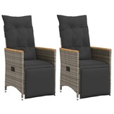vidaXL Tuinstoelen 2 st verstelbaar met kussens poly rattan grijs