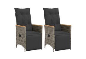 vidaXL Tuinstoelen (2x) Verstelbaar met Kussens - Poly Rattan Grijs - 64% Korting