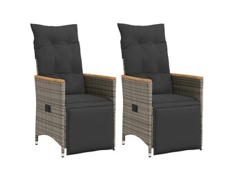 vidaXL Tuinstoelen 2 st verstelbaar met kussens poly rattan grijs