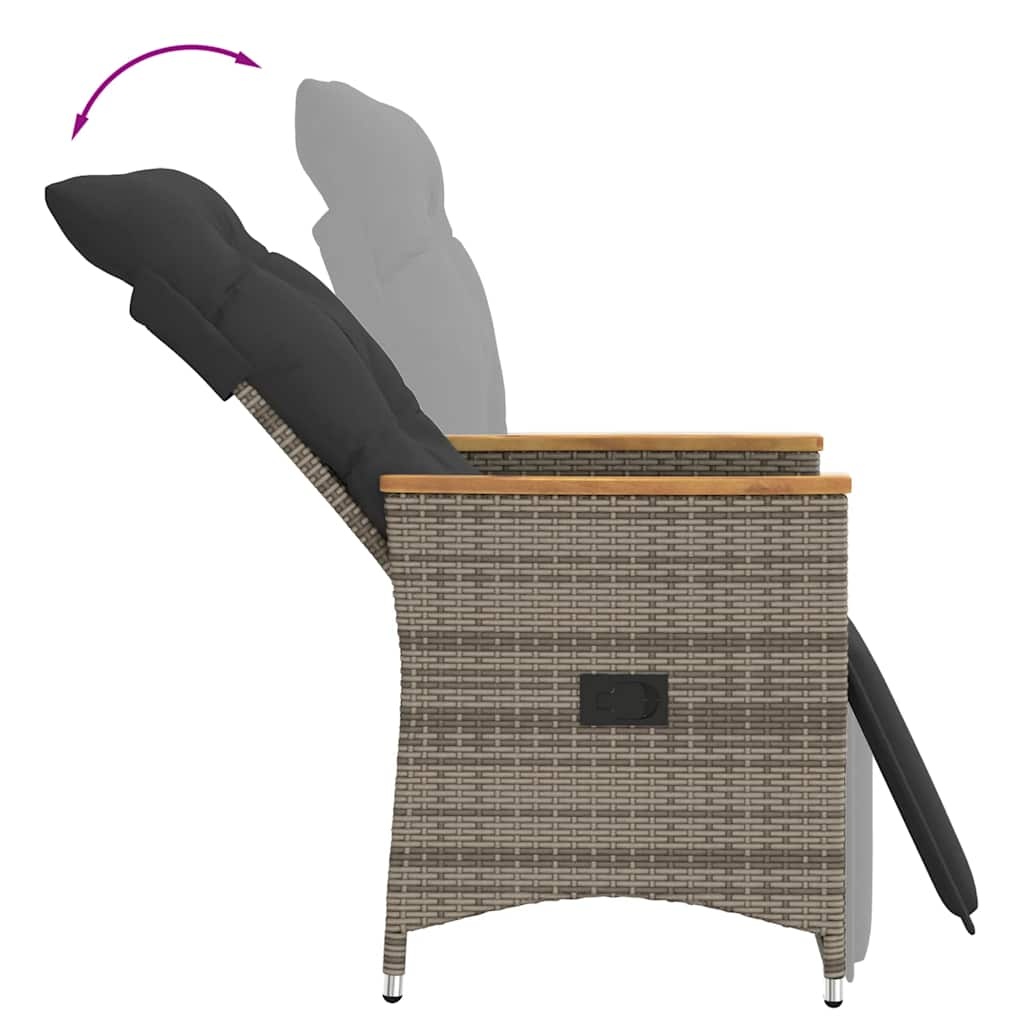 vidaXL Tuinstoelen 2 st verstelbaar met kussens poly rattan grijs
