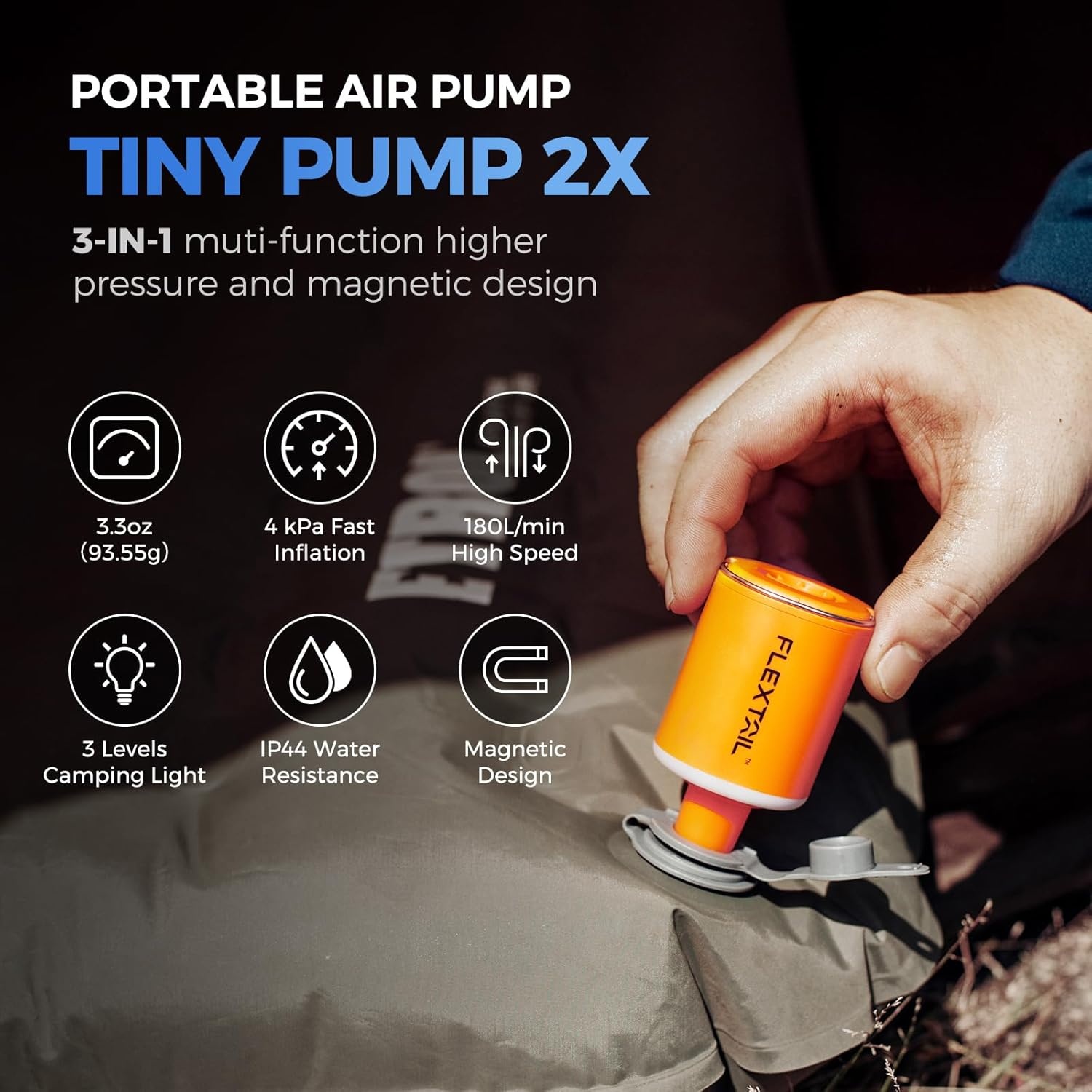 Fextailgear Tiny Pump 2x Vacuümzak Pomp met 1300 mAh Batterij Mini Luchtpomp 0,2 lbs Type C Oplaadbaar om deflate op te blazen voor zwembad drijvingen luchtbed luchtmatras vacuüm opbergzakken