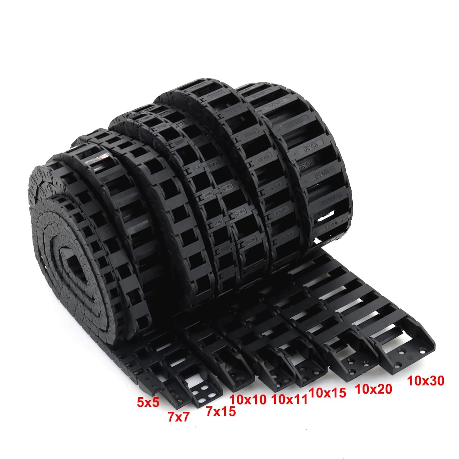 Mini-sleepketting, binnenafmetingen 10 x 10 mm, serielengte 1000 mm, versterkte nylon band-eindconnector, geschikt voor 3D-printers en CNC (R18, 10 x 10)