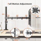 REDBAT-monitorarm met geventileerde laptoplade, volledig verstelbaar voor 13-32 inch LCD LED-schermen en notebooks tot 16 inch, met 2 montageopties, kantelen, zwenken en roteren