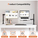 REDBAT-monitorarm met geventileerde laptoplade, volledig verstelbaar voor 13-32 inch LCD LED-schermen en notebooks tot 16 inch, met 2 montageopties, kantelen, zwenken en roteren