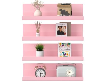 WELDUN Zwevende Wandplanken Set van 4 - Decoratieve Opbergplanken Pink Plastic