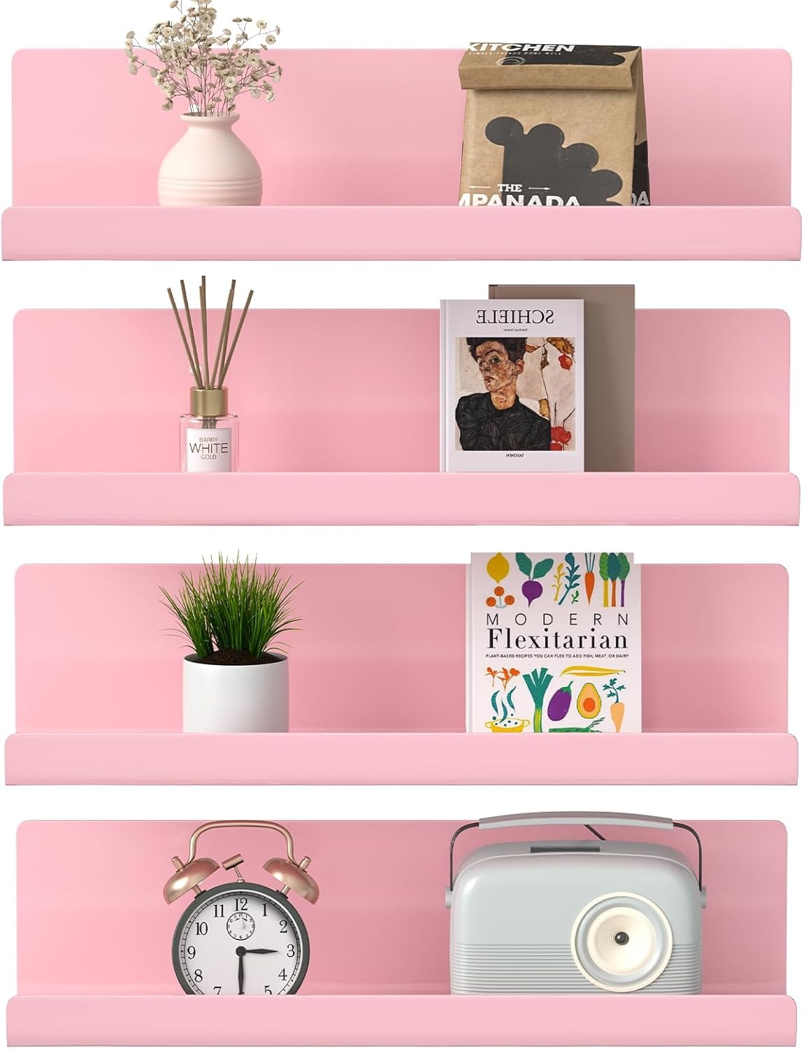 WELDUN Zwevende Wandplanken Set van 4 - Decoratieve Opbergplanken Pink Plastic