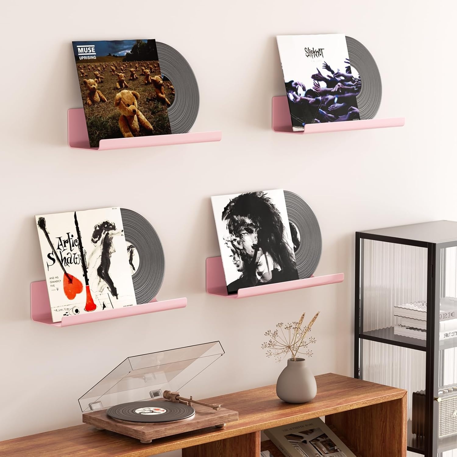 WELDUN Zwevende Wandplanken Set van 4 - Decoratieve Opbergplanken Pink Plastic