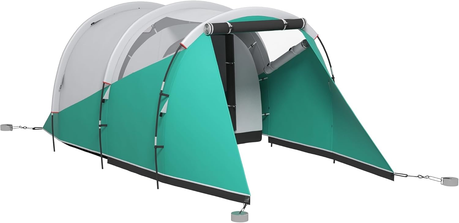 Outsunny Tunneltent, campingtent voor 5 personen, familietent met 2 kamers, draagtas, 3000 mm waterafstotend, groepstent, voor tuin, camping