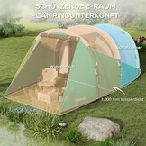 Outsunny Tunneltent, campingtent voor 5 personen, familietent met 2 kamers, draagtas, 3000 mm waterafstotend, groepstent, voor tuin, camping