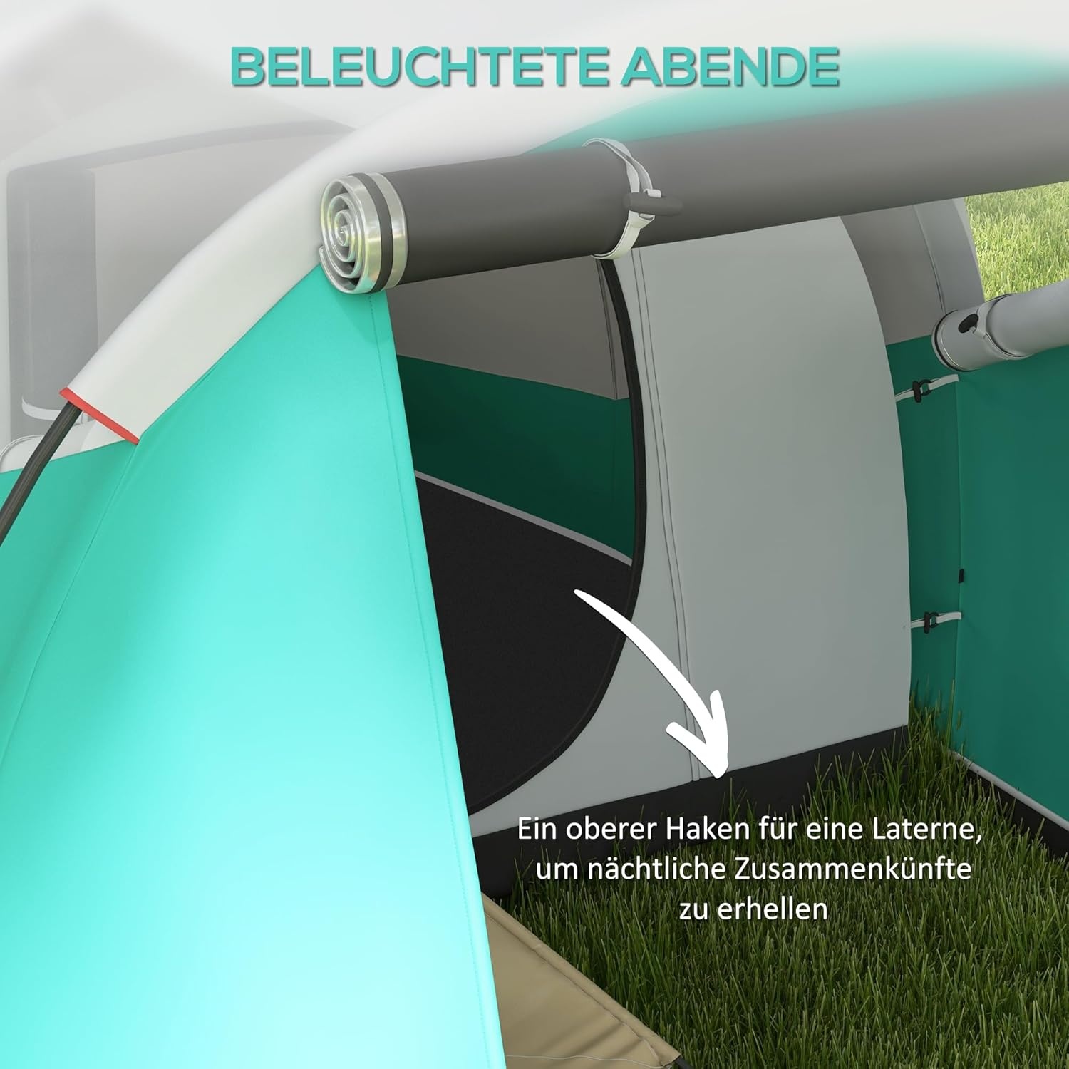 Outsunny Tunneltent, campingtent voor 5 personen, familietent met 2 kamers, draagtas, 3000 mm waterafstotend, groepstent, voor tuin, camping