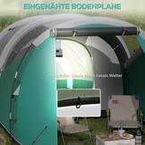 Outsunny Tunneltent, campingtent voor 5 personen, familietent met 2 kamers, draagtas, 3000 mm waterafstotend, groepstent, voor tuin, camping
