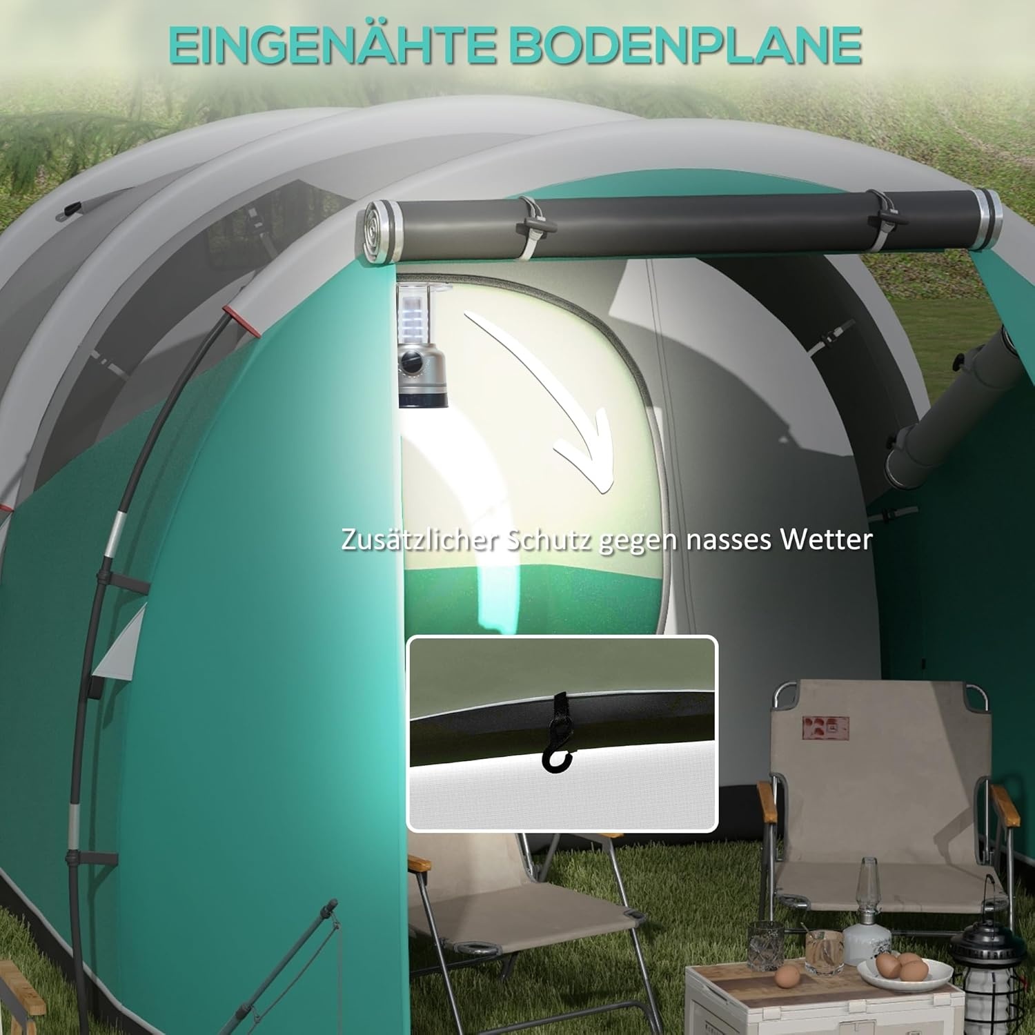 Outsunny Tunneltent, campingtent voor 5 personen, familietent met 2 kamers, draagtas, 3000 mm waterafstotend, groepstent, voor tuin, camping