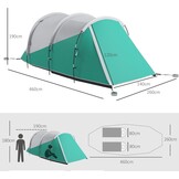 Outsunny Tunneltent, campingtent voor 5 personen, familietent met 2 kamers, draagtas, 3000 mm waterafstotend, groepstent, voor tuin, camping