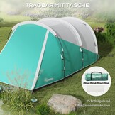 Outsunny Tunneltent, campingtent voor 5 personen, familietent met 2 kamers, draagtas, 3000 mm waterafstotend, groepstent, voor tuin, camping