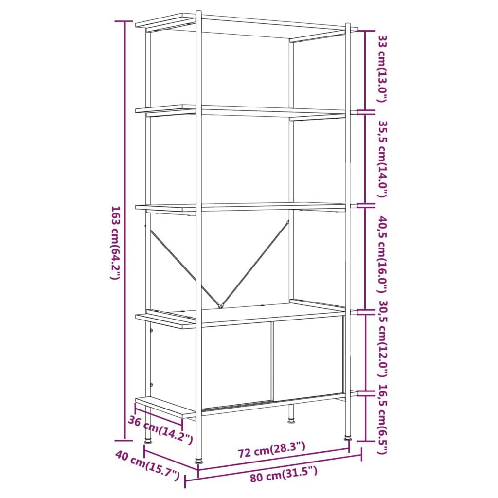vidaXL Opbergrek 5-laags met kast 80x40x163 cm staal en bewerkt hout